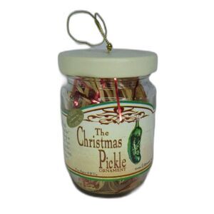 The Christmas Pickle Ornament Clear Jar Decoration Roman Inc. Holiday Vintage